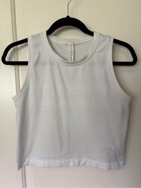 lululemon White Perforated Crew Neck Training crop top